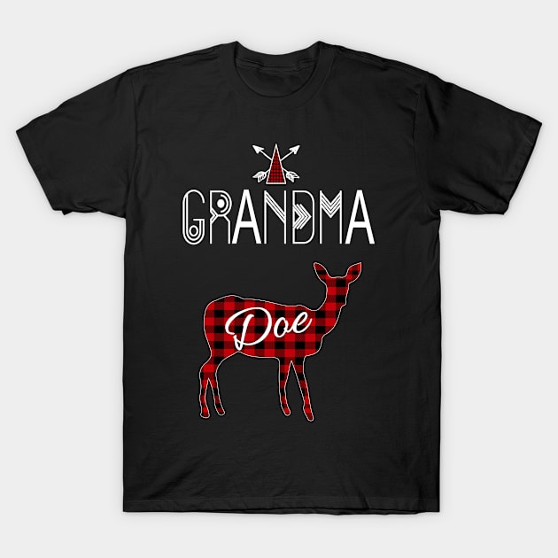 Grandma Doe Deer Buffalo Plaid Family Christmas Camping Holiday Gift T-Shirt by Kimmicsts